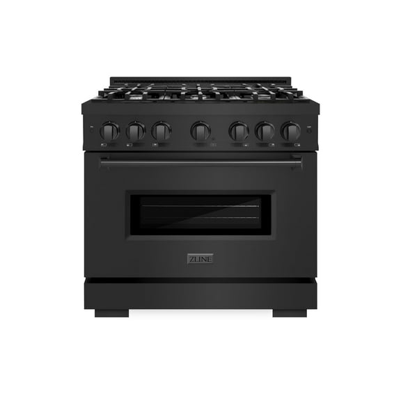 ZLINE 36 in. 5.2 cu. ft. Classic Dual Fuel Range with 6 Burner Gas Cooktop and Electric Convection Oven in Black Stainless Steel (CDRB-36)