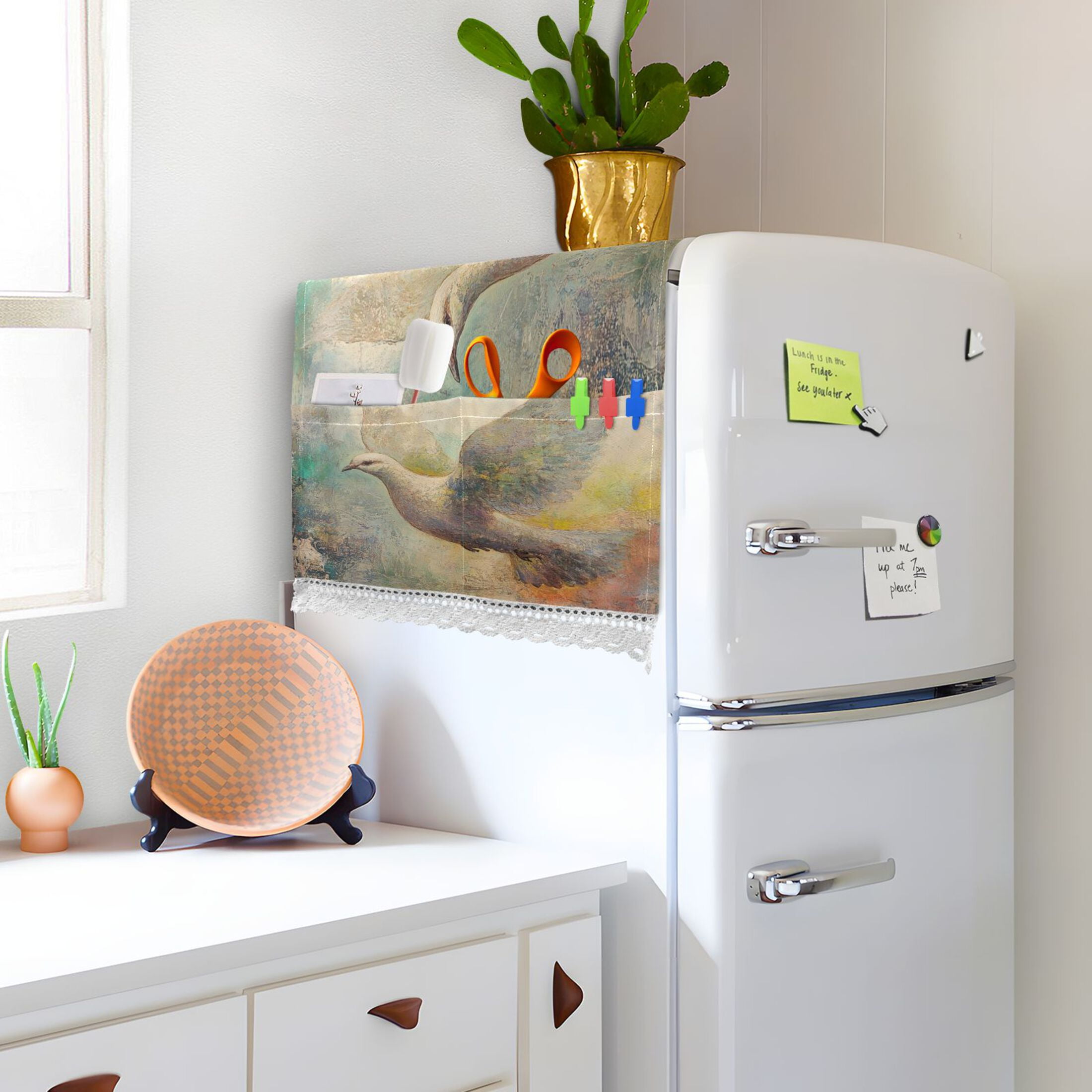 Dove Of PeaceWasher and Dryer Covers Dust-Proof and Oil Resistant Fridge Cover with 4 Storage Pockets Washing Machine Top Cover for Laundry Kitchen Home 51.2 x 22 In