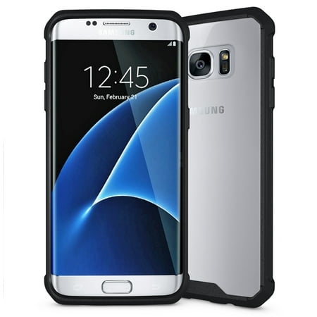 Samsung Galaxy S7 Edge Full Body Hybrid Transparent TPU PC Bumper Case Cover Black