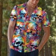 thumbnail image 6 of Skull Neon Tropical Aloha Hawaiian Shirt for Men, Vintage Skull Button Down Shirt, Horror Short Sleeve Shirt for Men, 6 of 7