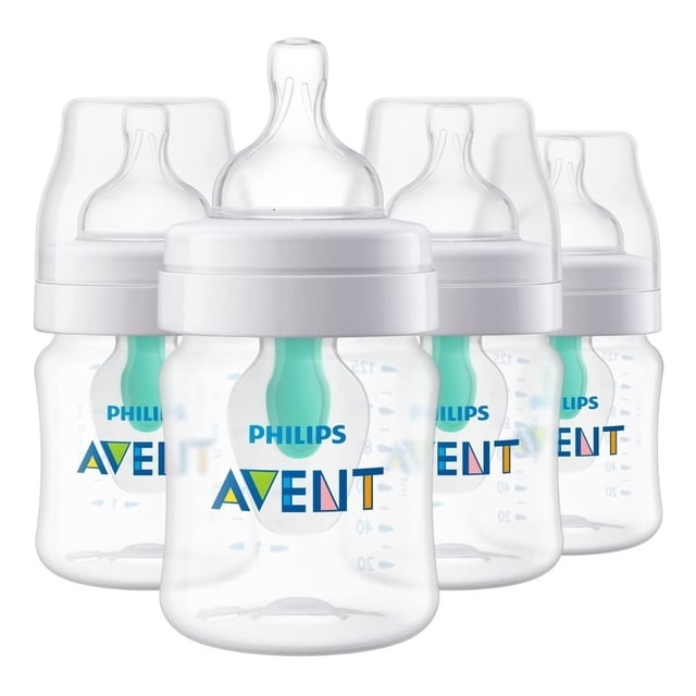 Philips Avent Biberón Anticólico con ventilación AirFree 4 Oz 4pk, SCF400/44 Philips AVENT 4 Biberones Philips Avent Anti Colicos 125ml 4oz 0m AirFree
