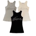 thumbnail image 3 of Women’s Y2K Rhinestone Letter Tank Top, Slim Fit Sleeveless Camisole, Stretch Casual Layering Top, 3 of 6