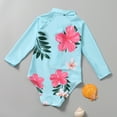 thumbnail image 5 of Girls Swimsuit Size 10 Summer Girls Long Sleeve Floral Leaf Print Girls Kids Swimwear With Hat 2pcs UPF+ 50 Beach Bathing Suit,3-4 Years, 5 of 5