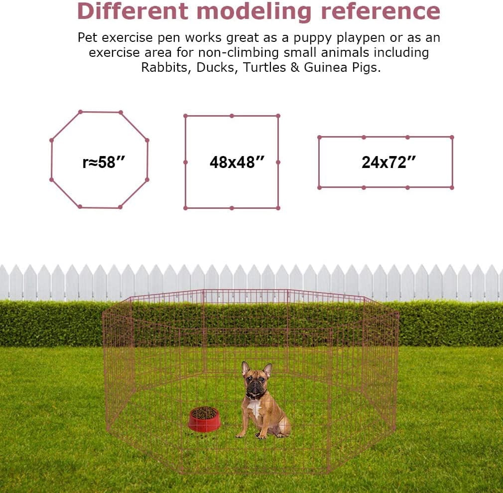 YRLLENSDAN 24in Tall Foldable Dog Playpen Crate Fence Pet Kennel Play Pen Exercise Cage 8 Panel for Backyard Small Dogs, Pink