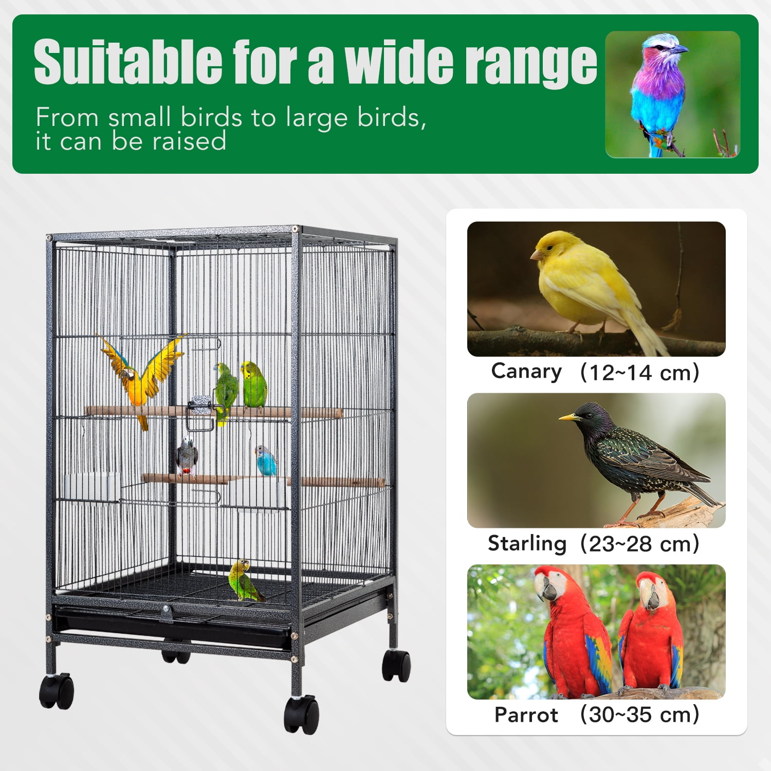 YRLLENSDAN 35in Bird Cage, Parrot Cage Wide Bird Cage with Play Open Top & Rolling Stand Parakeet Cage for Birds Parrots Parakeets