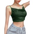 thumbnail image 2 of Baby Sweetie Women Glitter Crop Top, Blackless Shiny Spaghetti Straps Low Cut V-Neck Form-Fitting Tank Top Clubwear, 2 of 8