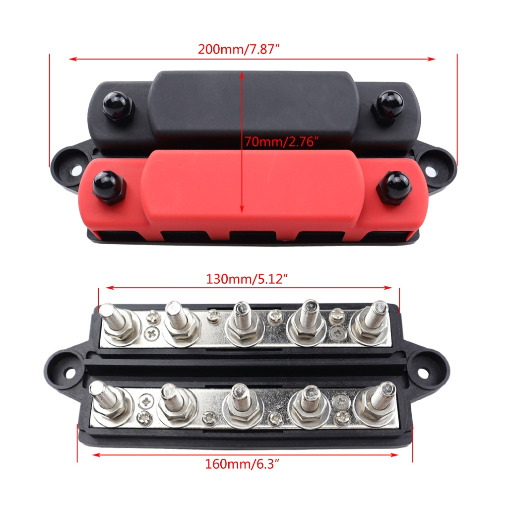 Ground Power Distribution Block Battery BusBar 5 Post Wiring Insulated Busbar Terminal for Auto Car Boats Caravans