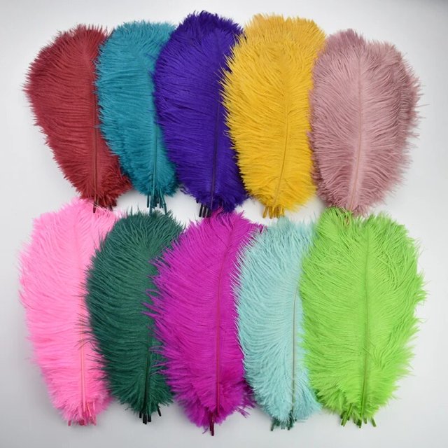 Plumas de avestruz de colores, decoración de 25-30CM, 10-12 ", centro de mesa blanco y negro, accesorios de carnaval, 10 unidades