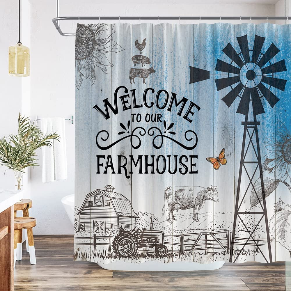 Rustic Windmill Shower Curtain Farmhouse Vintage Life Western Farm Barn ...
