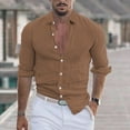 thumbnail image 2 of Mens Button Down Shirt Robes Big Shirts New Years Eve Shirt Men Soft T Long Sleeve Undershirt for Men Linen Clothes S T Shirts Casual Fitted Dress Sleeve Top Long Male Summer Solid Casual Brown XL, 2 of 8