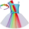 thumbnail image 4 of Vestido de tutú de arcoíris para niñas, vestido de fiesta de cumpleaños, vestido de princesa de tul con purpurina, disfraz de carnaval festivo para niñas pequeñas, 4 of 5