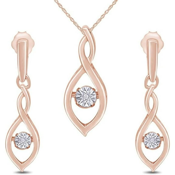 Real 925 Sterling Silver 14K Rose Gold Finish Round Cut Solitaire Infinity Twist Earring & Pendant Necklace Jewelry Set for Women