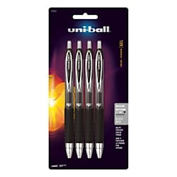 0.7 Gel - uni-ball® Signo Gel 207™ Retractable Gel Pens, Medium Point, 0.7 mm, Clear Barrel, Black Ink, Pack Of 4