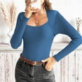 thumbnail image 2 of Lmnyox Women's Fashion Sweater Tops Ribbed Slim Long Sleeve Scoop Neck Shirts Trendy Solid Knitted Sweaters, 2 of 7