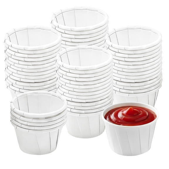 500 Pcs Disposable Food Safe Paper Cups, Waterproof Oil-Proof Condiment Cups with Rolled Rim, Pleated Design, Stable Base for Tasting, Sampling, Sauces, Snacks