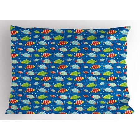 Colorful Sea Bubbles (Boy's Pillow Sham Colorful Striped Cartoon Fishes Swimming in the Sea with Bubbles Aquatic Life Theme, Decorative Standard Size Printed Pillowcase, 26 X 20 Inches, Multicolor, by)