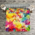 thumbnail image 3 of Ambesonne Pastel Quilted Bedspread Set 3 Pcs, Vivid Messy Watercolors, King Size, Multicolor, 3 of 3