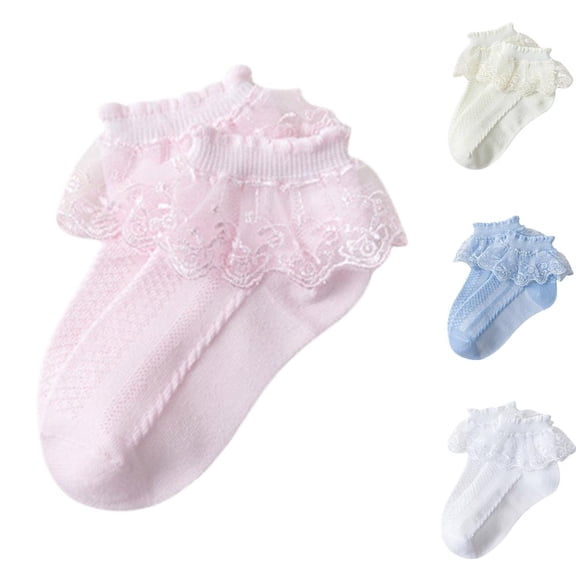 Bxsruta 1-10 Years Non-Slip Dance Socks for Toddler Kids Girls Boys, Cotton Lace Flower Mesh Breathable Ankle Socks for Ballet Class, Daily Wear Gifts