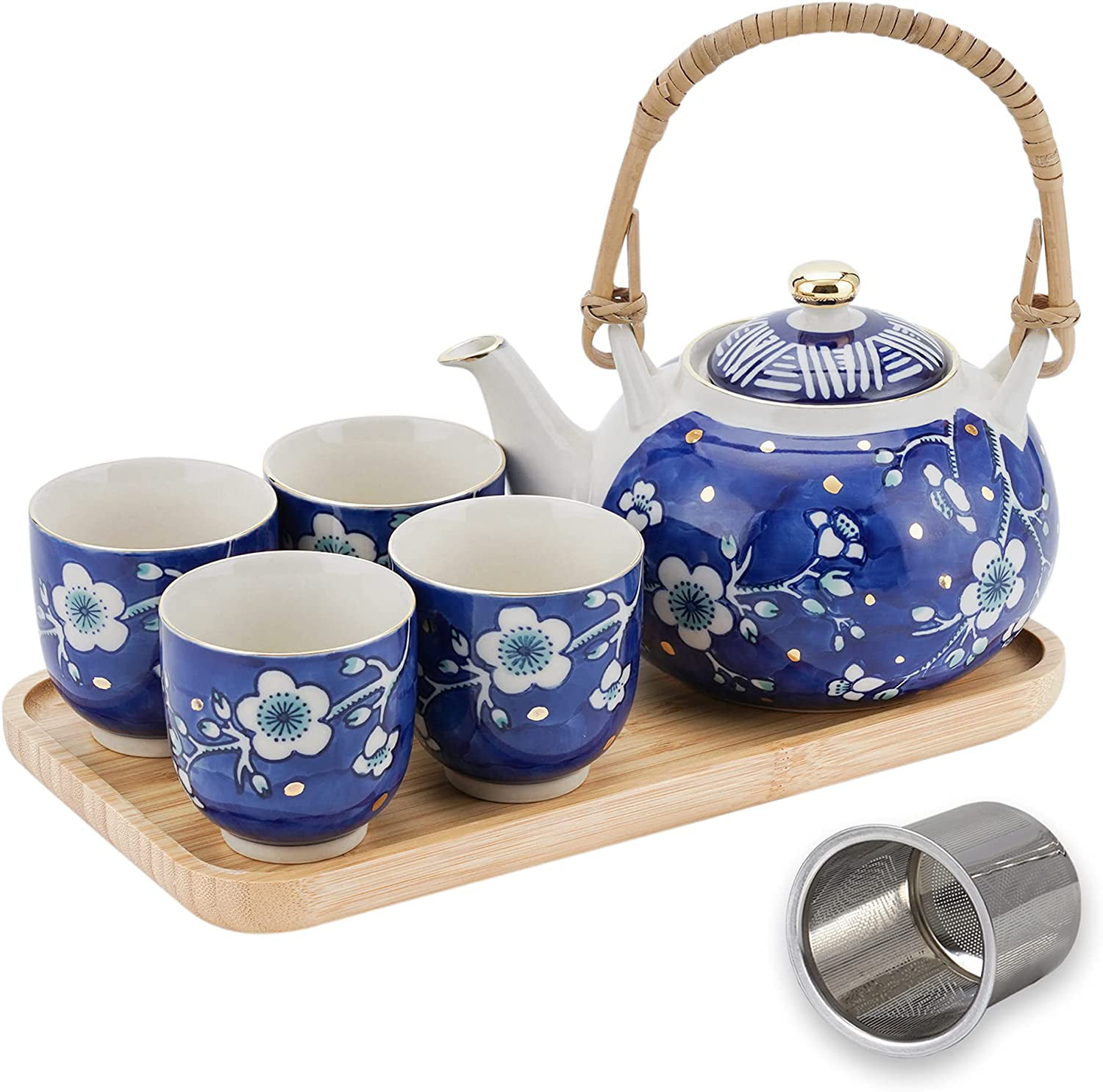 Japanese Tea Set, Ceramic Tea Sets with 1 Teapot, 4 Tea Cups, 1