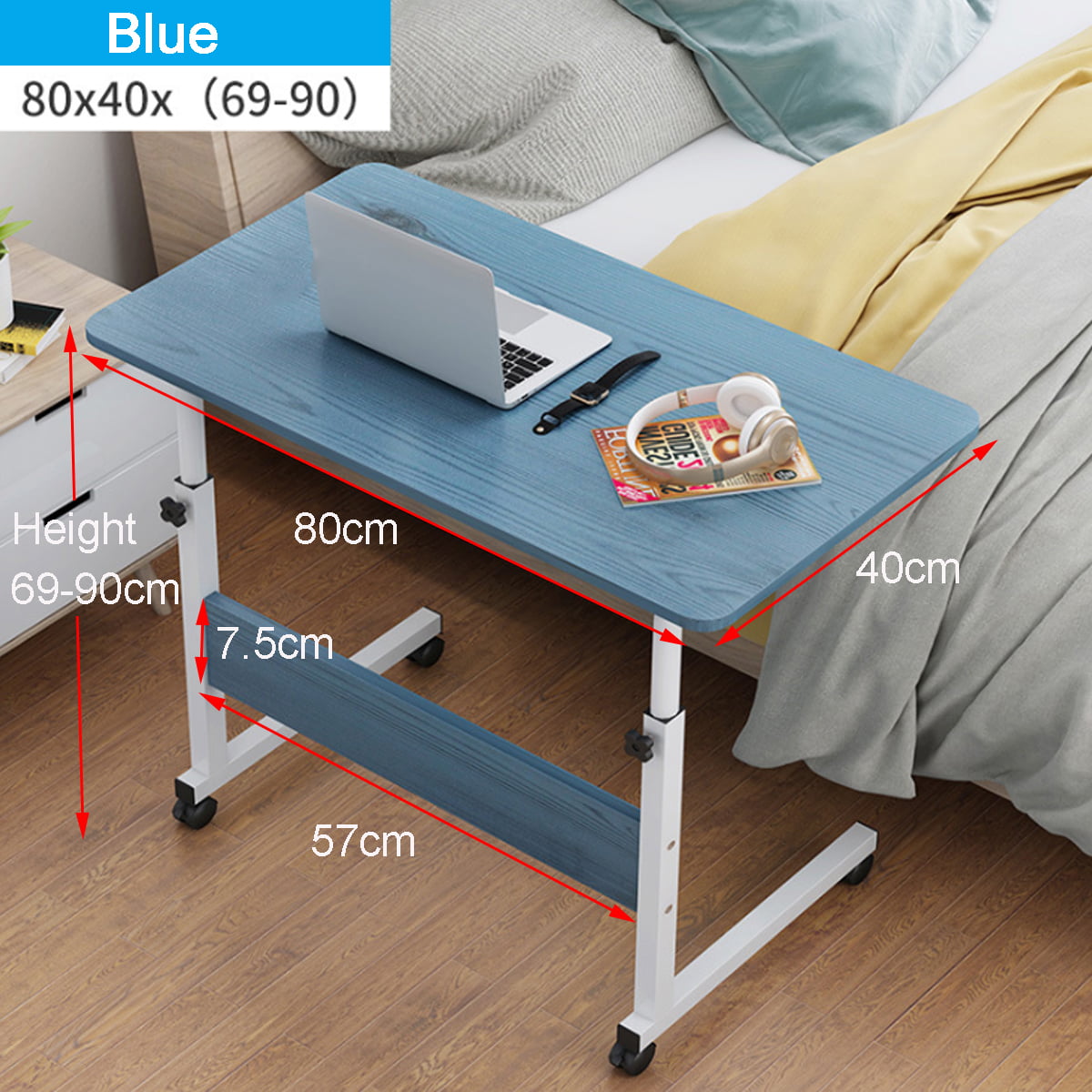 White Maple, 31.5in15.8in NOVII Overbed Side Table Adjustable Mobile Wheel Bed Table Portable Laptop Computer Stand Desks Cart Tray 
