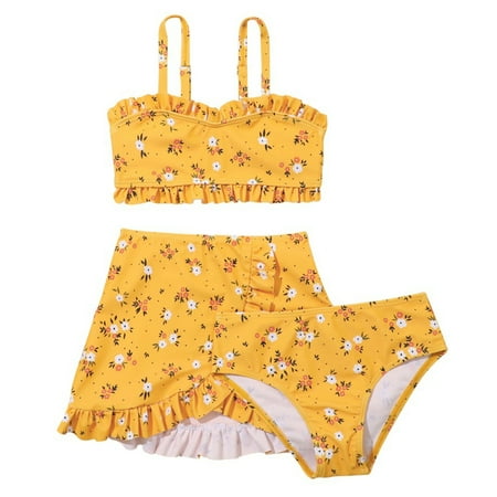 SYPNOS Girls Floral Two Pieces Bikini+Cover Up Skirt Bathsuit Set 2-10Y Child Swimsuit Swimwear