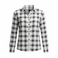 thumbnail image 2 of Women Lapel Button Long Sleeve Plaid Shirt Top, 2 of 5