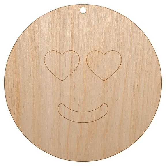 Heart Eyes Love Happy Face Emoticon Wood Holiday Christmas Tree Ornament Unfinished DIY Pre-Drilled Craft
