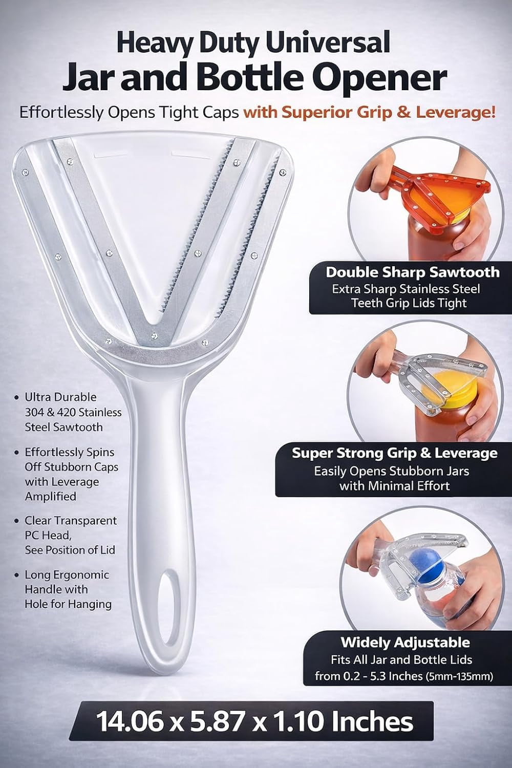FRKSMD-Jar Opener for Weak Hands, Heavy Duty Lid Opener Tool, Easy Grip Bottle & Can Opener for Seniors with Arthritis, Multi-Function Kitchen Tool