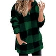 thumbnail image 3 of Zedker Fuzzy Fleece Sweatshirts for Women Quarter Zip Long Sleeve Fluffy Tops Casual Warm Plaid Pullover with Pocket, 3 of 6
