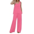 thumbnail image 1 of Conjunto de 2 piezas para mujer: chaleco sin mangas y pantalones anchos, estilo boho informal, color liso, mezcla de poliéster y spandex, 1 of 5