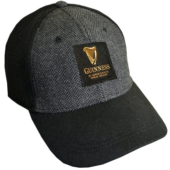 Guinness Men's Adjustable Embossed Tweed Baseball Cap Grey & Black Color