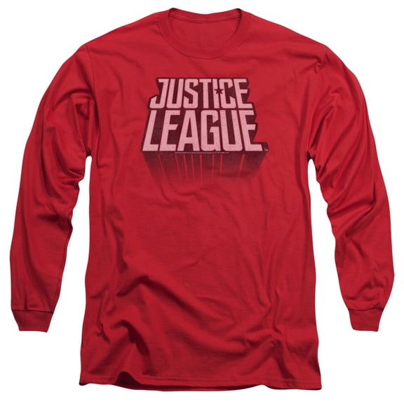 Justice League Movie League Distressed Long Sleeve Adult 18/1 T-Shirt  Red