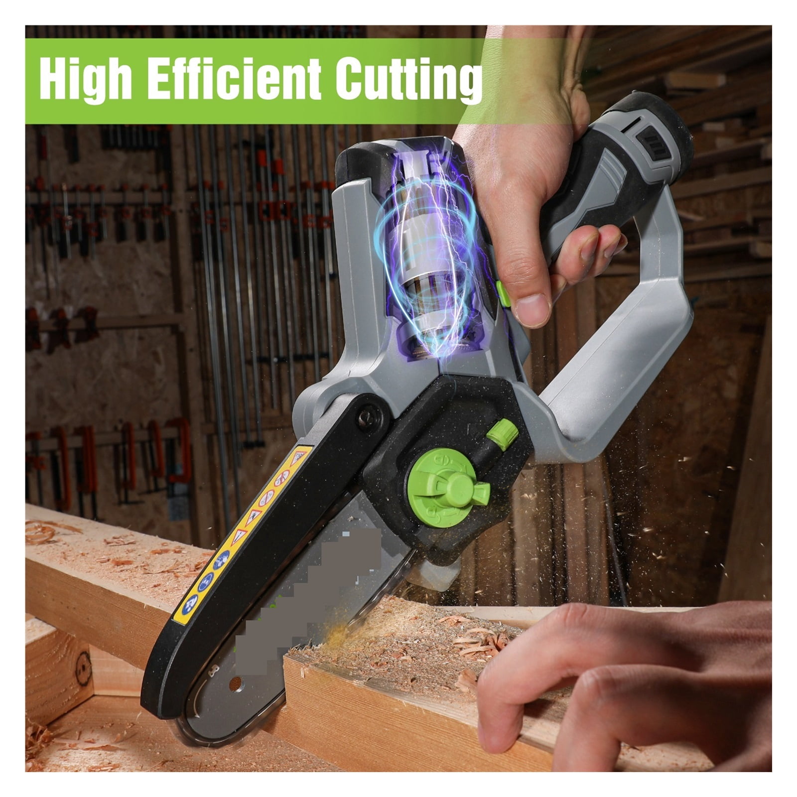 12V Electric 6 Inch Mini Chainsaw Rechargeable Cordless Pruning Saw One Hand Portable Garden Tool For Wood Cutting ,2 IN 1 Trimmer & Edger