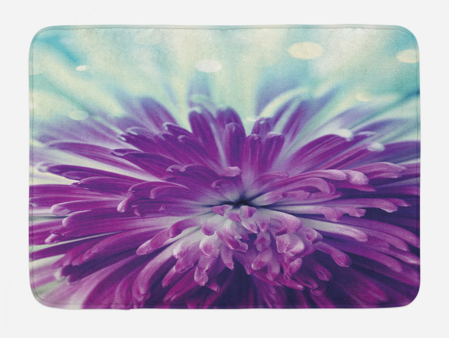 Dahlia Bath Mat, Violet Colored Blooming Dahlia CloseUp with Petals in