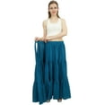 thumbnail image 4 of Bimba Women's Casual Wear Solid Crinkle Tiered Cotton Wrap Skirt- Teal Blue, 4 of 6