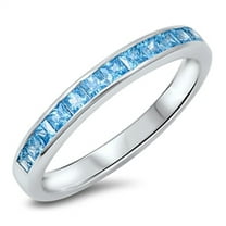 CHOOSE YOUR COLOR Stackable Simulated Aquamarine Ring .925 Sterling Silver Band Blue CZ Female Size 8