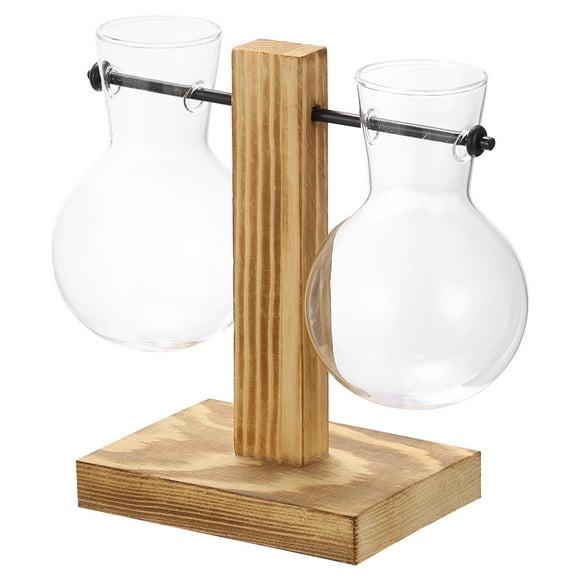 Uxcell Propagation Vases for Plants with Wooden Stand, Desktop Plant Terrarium 2 Heart Glass Plant Vase, Wood Color