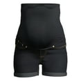 thumbnail image 5 of Oh! Mamma Maternity Women's Double Rolled Cuff Denim Shorts with Full Panel (Women's and Women's Plus), 5 of 6