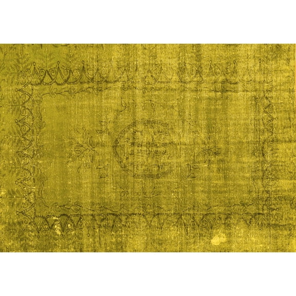 Ahgly Company Machine Washable Indoor Rectangle Persian Yellow Traditional Area Rugs, 5' x 7'