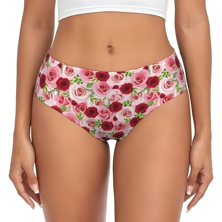 Womens Underwear - Rose Flowers Pink Red No Show Seamless Underwear for Women  Soft Comfort Stretch Women s Panties  Hipster Ladies Panties Bikini Underwear Briefs