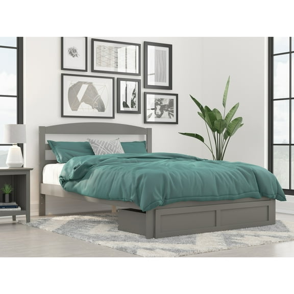 AFI Warren Solid Wood Queen Bed with Foot Drawer and USB Charger in Gray