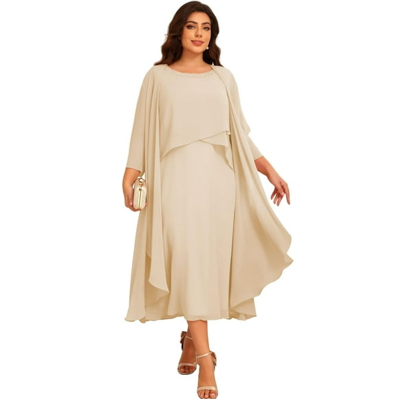 Vestido Raseal Mother of the Bride de 2 piezas con chaqueta hasta el té