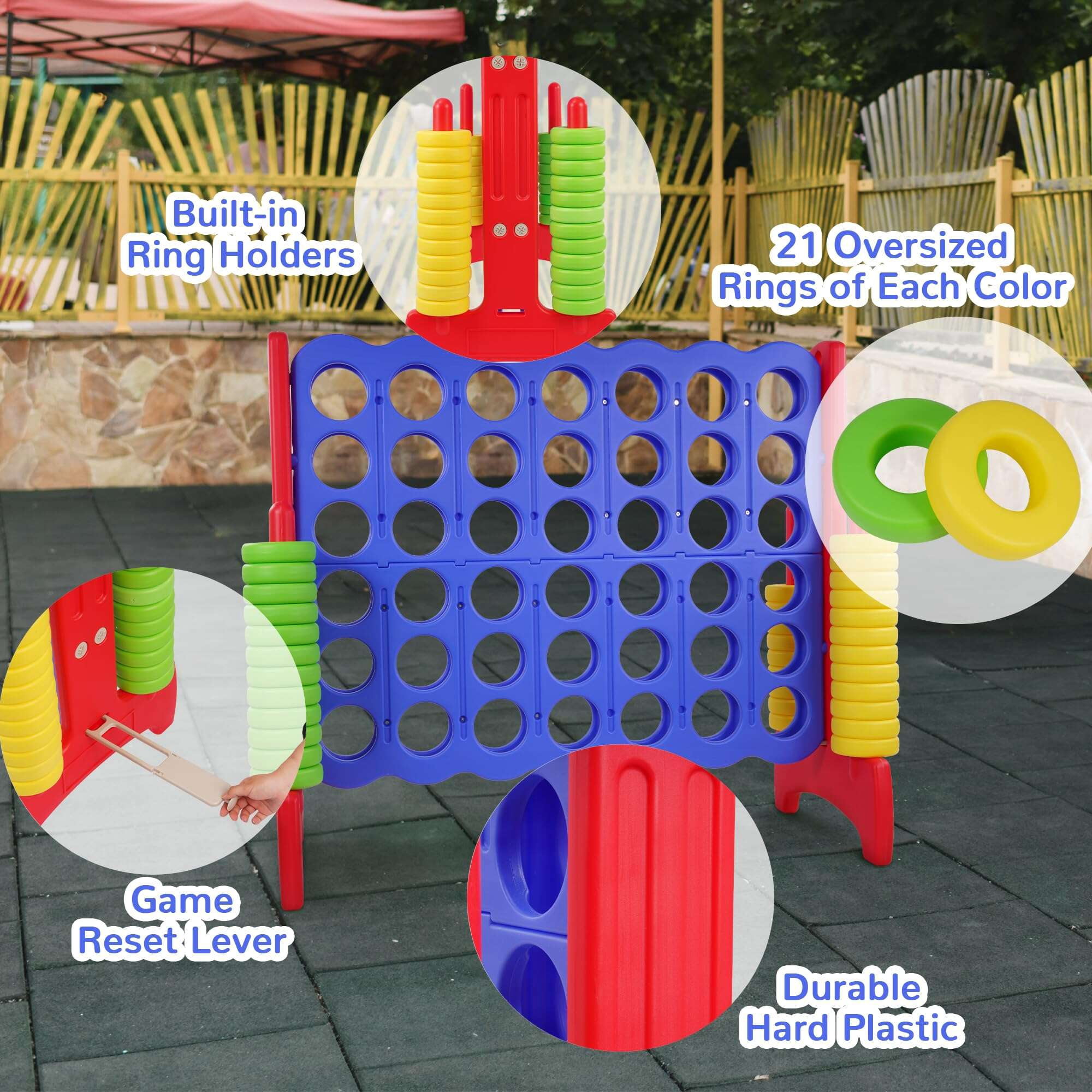 Giant 4-to-Score Game Set, 4-in-A-Row Jumbo with 42 Jumbo Rings & Quick-Release Slide, 3.6FT Tall Indoor & Outdoor Yard Family Connect Game, Large-1
