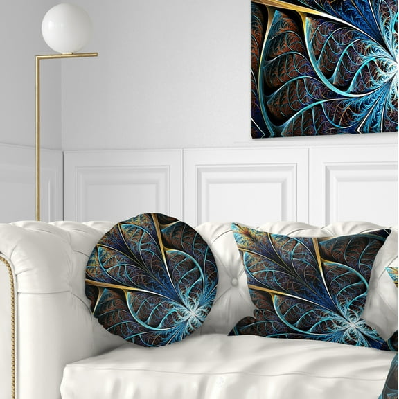 Designart Abstract Brown Fractal Flower - Floral Throw Pillow - 12x20