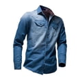 thumbnail image 1 of Camisas De Vestir Para Hombre Camisa superior de talla grande para hombre Camisa de manga larga de mezclilla con degradado lavado con bandera a rayas Camisa formal con bolsillo con botones (Blue, M), 1 of 6