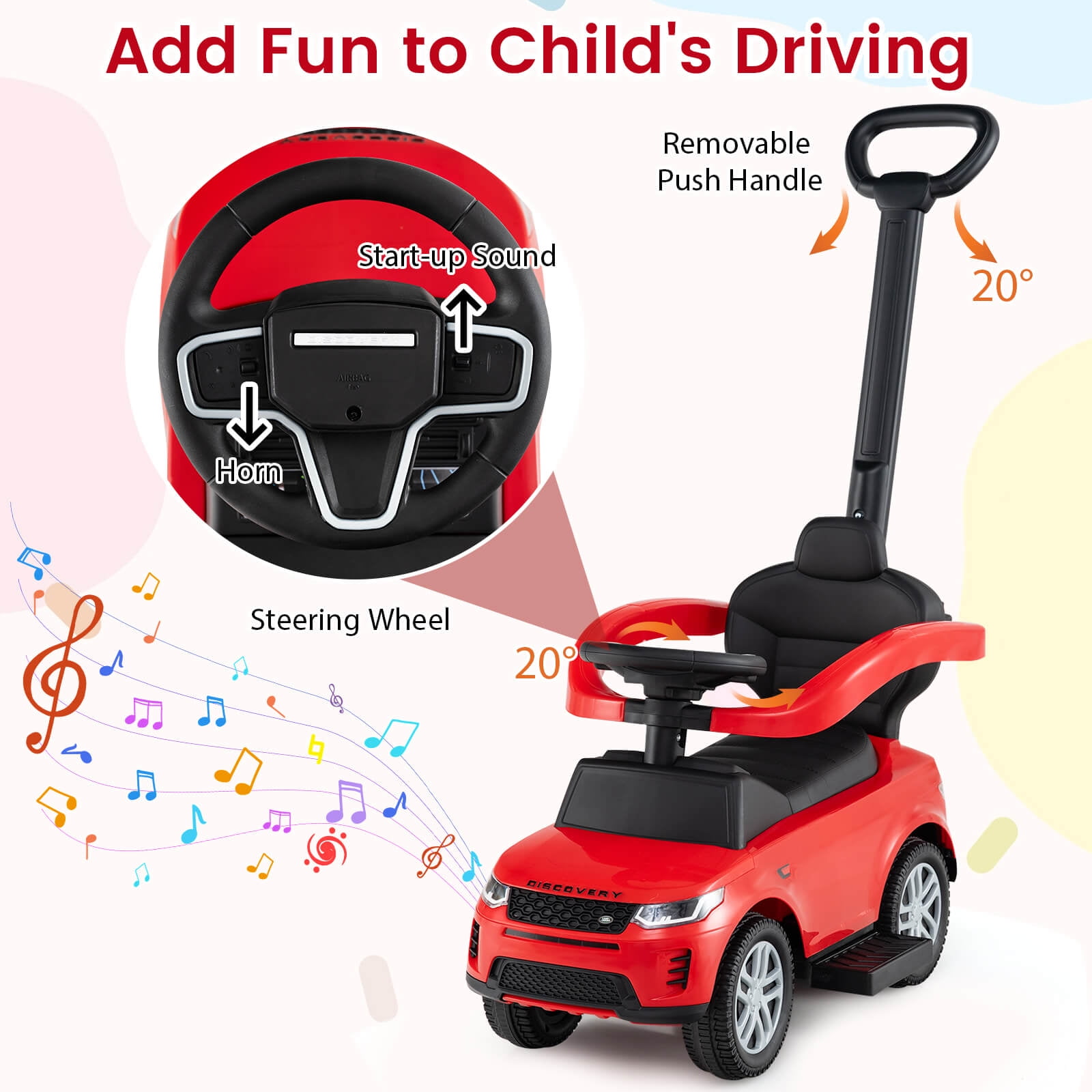 Infans Kids Ride on Push Car w/Horn & Start-up Sound Under-seat Storage Push Handle