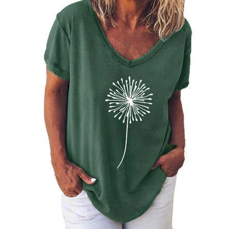 

Womens Tops Oversized T Shirts for Women Women Trendy Leisure Printed Shirts Short Sleeve Loose Fit Tee Tops Blouse Backless Top White Crop Top Clearance Green S