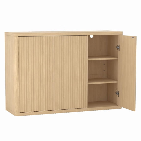 46.7" Fluted Sideboard Buffet Cabinet, Wooden Credenza with Adjustable Shelves & 3 Doors, Storage Cabinet for Kitchen, Living Room, Coffee Bar