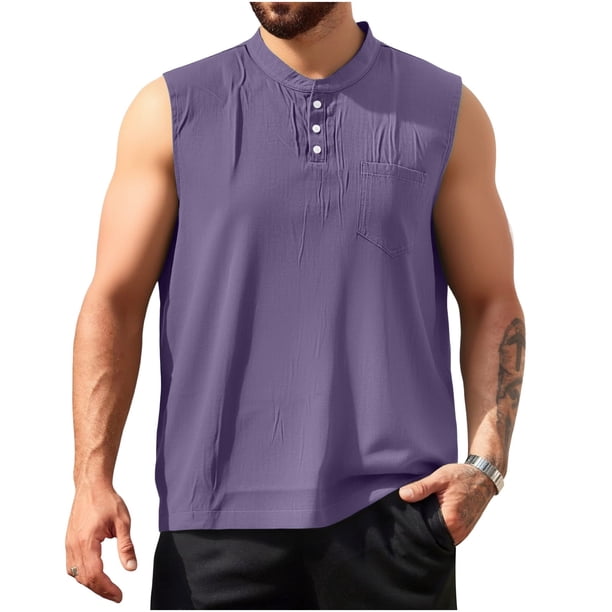 Mens Camisetas de Verano Color Sólido V-Cuello Camiseta Casual sin Mangas, Transpirable Gimnasio Capa de Base