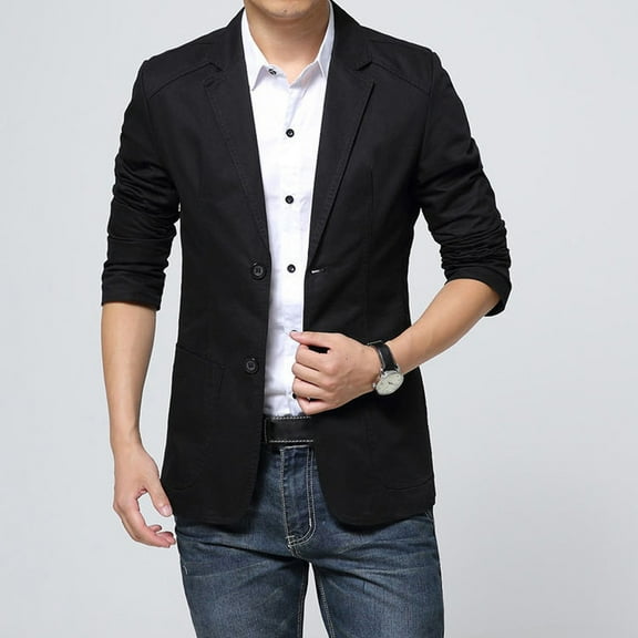 cllios Men's Sport Coats & Blazers Slim Fit 2-Button Single Breasted Blazer Jacket Cotton Lightweight Sport Coat Casual Business Suit Jacket Black XXXL